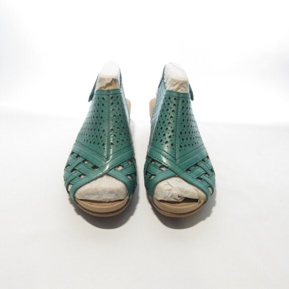 Earth Leather Perforated Wedge Sandals- Pisa Galli Teal Green 7.5 Med NIB - Picture 2 of 6